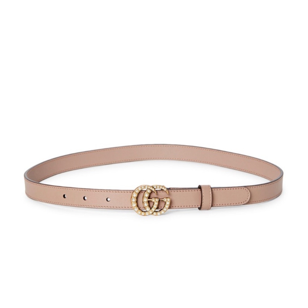 Pink Pearly Gucci Double G Leather Skinny Belt85CM